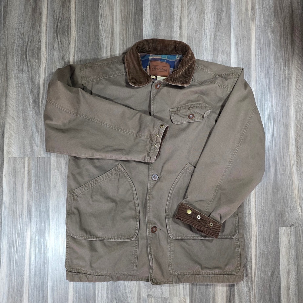 Aberdeen Mens Brown Cotton Canvas Barn Coat Plaid Lined Field Jacket Size Medium